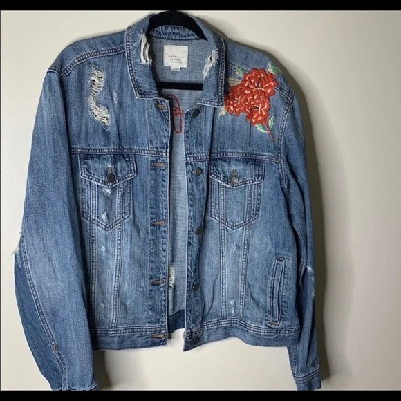 American Eagle Size M “Just for Fun” ripped jean jacket - Picture 2 of 5